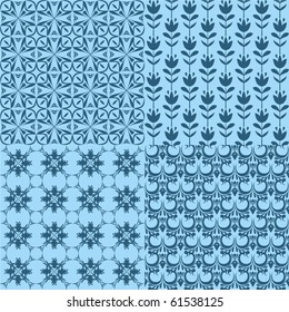 Set of four seamless patterns. Illustration, vector.