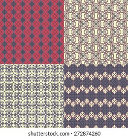 set of four seamless patterns. Kazakh, Asian, floral, floral pattern. Decorative background for greeting cards, invitations, web design.