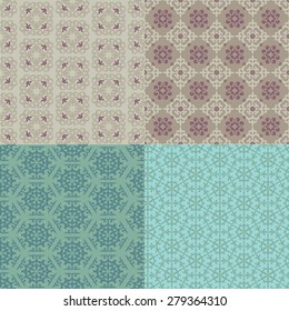 set of four seamless patterns. Kazakh, Asian, floral, floral pattern. Decorative background for greeting cards, invitations, web design.