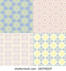 set of four seamless patterns. Kazakh, Asian, floral, floral pattern. Decorative background for greeting cards, invitations, web design.