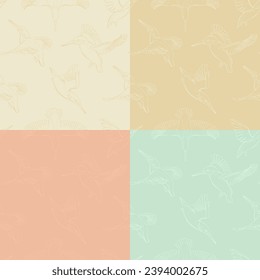 Set of four seamless patterns with kingfishers. Vector illustration.