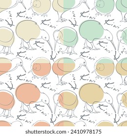 Conjunto de cuatro patrones impecables con aves kiwi. Kiwi. Ilustración vectorial.