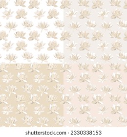 Set of four seamless patterns with lotus flowers. Vector illustration.