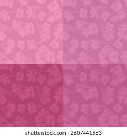 Set of four seamless patterns with magnolia flowers. Decorative pink background. Vector illustration.