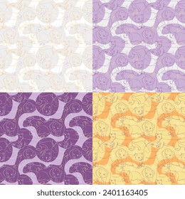 Set of four seamless patterns with martens and sables. Vector illustration.