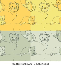 Conjunto de cuatro patrones sin fisuras con martens, sables y weasels. Ilustración vectorial.