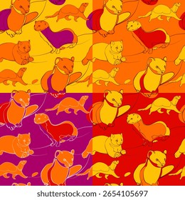 Set of four seamless patterns with martens. Vector illustration.
