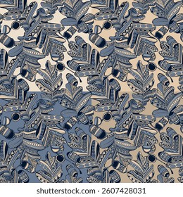 Set of four seamless patterns with oak leaves and acorns. Vector illustration.