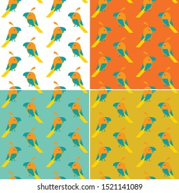 set of four seamless patterns with parrots