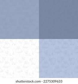 Set of four seamless patterns with raccoons. Vector illustration.