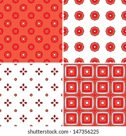 Set of four seamless patterns in red and white