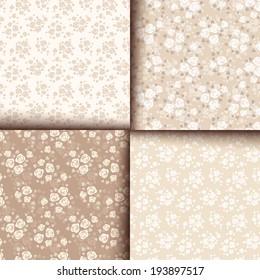 Set of four seamless patterns with roses. Vector eps-10.