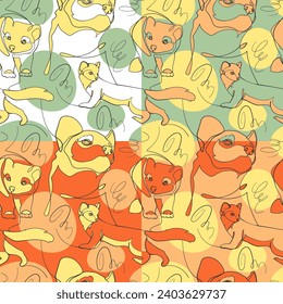 Set of four seamless patterns with sables and martens. Vector illustration.