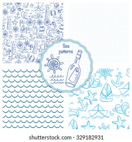 Set of four seamless patterns with sea elements