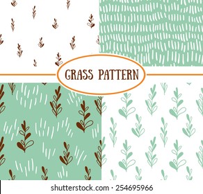 Set of four seamless patterns with spring plants. It can be used for wallpaper, pattern fills, web page background, surface textures. 