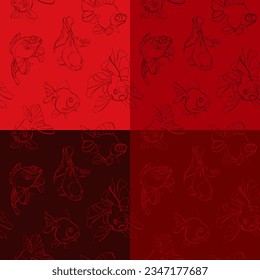 Set of four seamless patterns with Telescope (goldfish). Vector illustration.