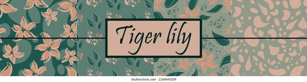 Set of four seamless patterns Tiger lily