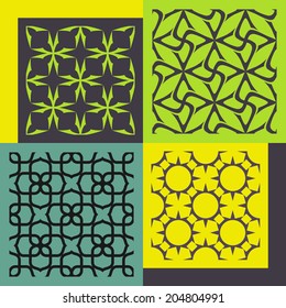Set of four seamless patterns. Vintage geometric ornaments. Can be used for wallpaper, pattern fills, web page background. Vector Illustration. 