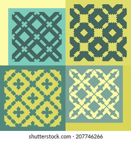 Set of four seamless patterns. Vintage geometric ornaments. Can be used for wallpaper, pattern fills, web page background. Vector Illustration. 