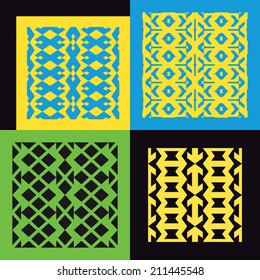 Set of four seamless patterns. Vintage geometric ornaments. Can be used for wallpaper, pattern fills, web page background. Vector Illustration. 