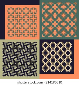Set of four seamless patterns. Vintage geometric ornaments. Can be used for wallpaper, pattern fills, web page background. Vector Illustration. 