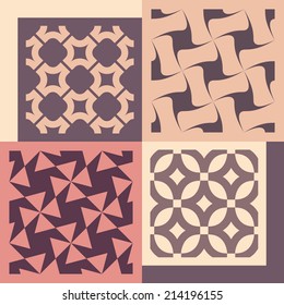 Set of four seamless patterns. Vintage geometric ornaments. Can be used for wallpaper, pattern fills, web page background. Vector Illustration. 