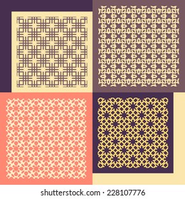 Set of four seamless patterns. Vintage geometric ornaments. Can be used for wallpaper, pattern fills, web page background. Vector Illustration. 