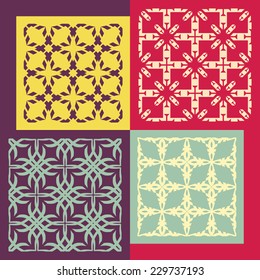 Set of four seamless patterns. Vintage geometric ornaments. Can be used for wallpaper, pattern fills, web page background. Vector Illustration. 