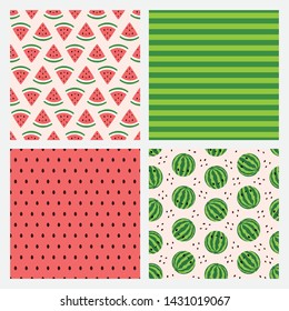 Set of four seamless patterns with watermelons