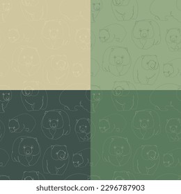 Set of four seamless patterns with wombats. Vector illustration.