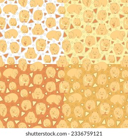 Set of four seamless patterns with wombats. Vector illustration.