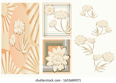 set of four seamless patterns with wood yellow flowers