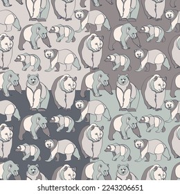 Conjunto de cuatro patas sin costura con osos. Antecedentes decorativos. Ilustración vectorial.