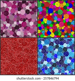 Set of Four Seamless Retro spirals pattern.