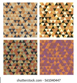 Set of four seamless retro triangle vector patterns. Vintage style. Good for poster, wrapping paper or cards.