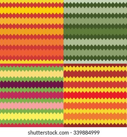 set of four seamless striped geometric patterns of different colors