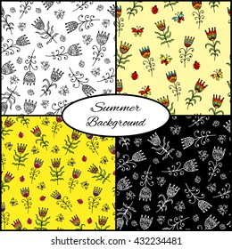 Set Of Four Seamless Summer Patterns With Tulips