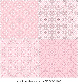 Set of four seamless texture on a pink background.  Element for design. Ornamental backdrop. Ornate floral decor for wallpaper. Traditional decor on Pink background.  