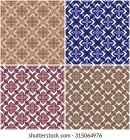 Set of four seamless texture. Vintage decorative vector seamless texture in Victorian style. Element for design. Ornamental backdrop. Ornate floral decor for wallpaper. Traditional colorful decor.  