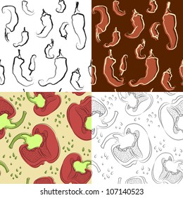 Set of four seamless textures with peppers