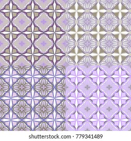 Set of four seamless textures in pink and purple tones. Vector illustration. Tiles in pink-lilac colors.
