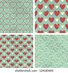 A set of four seamless Valentine's Day patterns in vintage style.