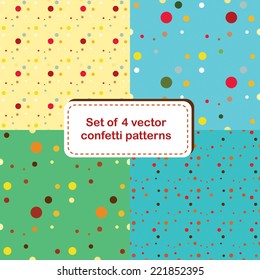 Set of four seamless vector backgrounds with pattern confetti yellow, green, gray, blue