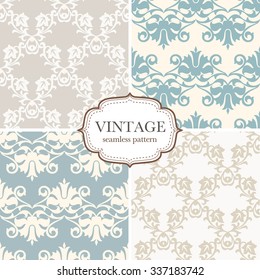 Set of four seamless vintage pattern. Vector background for textile design. Seamless pattern can be used for wallpaper, pattern fills, web page background,surface textures. 