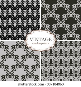 Set of four seamless vintage pattern. Vector background for textile design. Seamless pattern can be used for wallpaper, pattern fills, web page background,surface textures. 