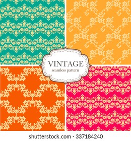 Set of four seamless vintage pattern. Vector background for textile design. Seamless pattern can be used for wallpaper, pattern fills, web page background,surface textures. 