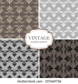 Set of four seamless vintage pattern. Vector background for textile design. Seamless pattern can be used for wallpaper, pattern fills, web page background,surface textures.
