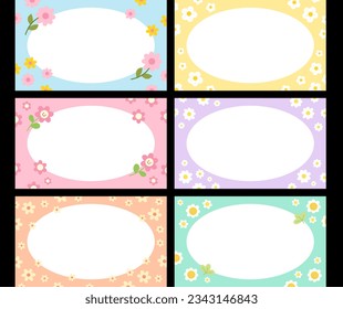 Set of four season banners, frames, name tags, notepads, memo, prints, ad template, social media posts, posters, background, wallpapers, sticky notes with flowers. Pastel colours.