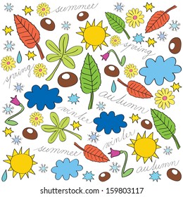 set of four seasons icons isolated on white background, cartoon vector sketch