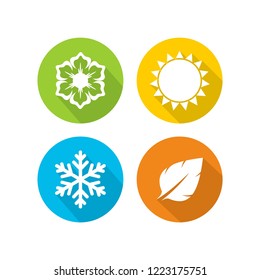 A set of four seasons icons. Winter, spring, summer and autumn. Seasons logo at white background